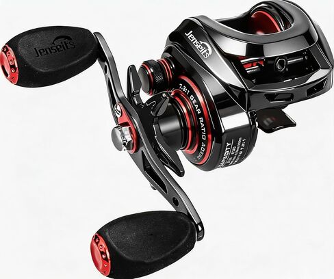 بكرة Jenseits Baitcasting 7.3:1 عالية السرعة Bass Baitcaster، إصدار Drag Clicker، بكرة صب منخفضة المستوى مع محامل 7+1، نظام فرامل مغناطيسي للسحب 17.6LB (اليد اليمنى) in Kuwait