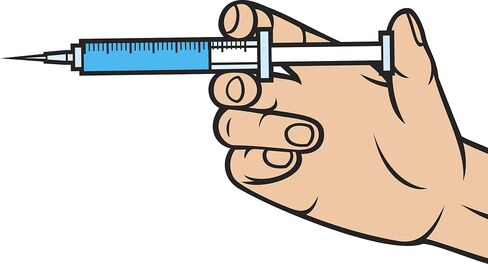 Simple Blue Syringe Cartoon Vinyl Decal Sticker (8" Wide) in Kuwait