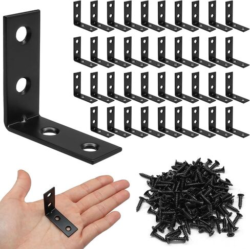 Litoexpe 40 Pack 2 Inch L Bracket Corner Braces with Screws, 90 Degree Steel Joist Right Angle Brackets for Wood Shelves Chair Drawer Cabinet, Silver in Kuwait