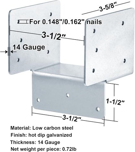 4 Pcs 4x4 Post Header Joist Hanger, Pergola Post to Beam Connector | Hot Dip Galvanized in Kuwait
