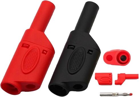 20PCS/ 4mm Black Red Male Retractable Sheath Stackable Banana Plug Shrouded Fully Insulated Safety Wire Solder Connector(20PCS Red) in Kuwait