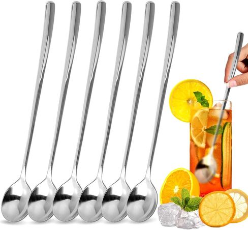 Ninsula 9.5-Inch Long Spoon, Ice Tea Spoons for Ice Cream, Coffee, Cocktail, Stainless Steel Long Spoons for Stirring, Long Handle Spoon, Set of 6 in Kuwait