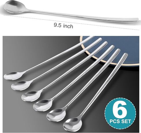 Ninsula 9.5-Inch Long Spoon, Ice Tea Spoons for Ice Cream, Coffee, Cocktail, Stainless Steel Long Spoons for Stirring, Long Handle Spoon, Set of 6 in Kuwait