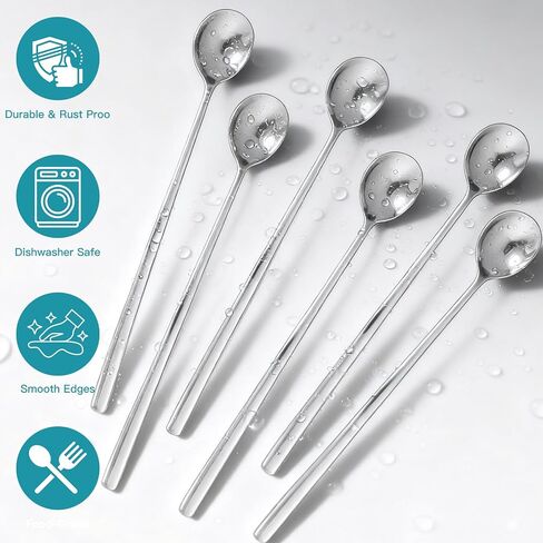 Ninsula 9.5-Inch Long Spoon, Ice Tea Spoons for Ice Cream, Coffee, Cocktail, Stainless Steel Long Spoons for Stirring, Long Handle Spoon, Set of 6 in Kuwait