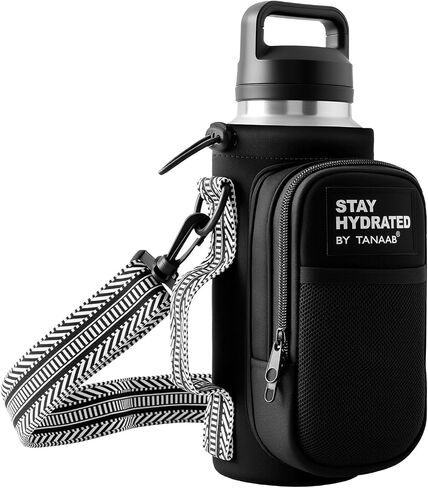 Water Bottle Holder with Strap, Neoprene Crossbody Carrier, Phone Pocket, 1.46" Wide Strap, Fits 24-40oz in Kuwait