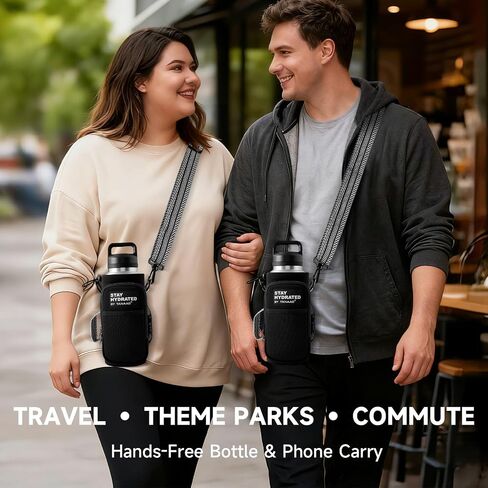 Water Bottle Holder with Strap, Neoprene Crossbody Carrier, Phone Pocket, 1.46" Wide Strap, Fits 24-40oz in Kuwait