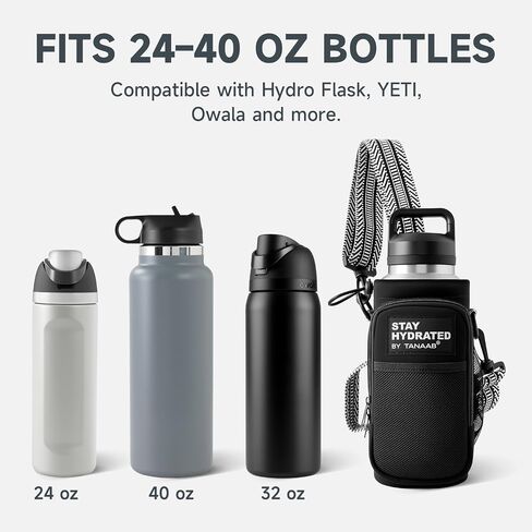 Water Bottle Holder with Strap, Neoprene Crossbody Carrier, Phone Pocket, 1.46" Wide Strap, Fits 24-40oz in Kuwait
