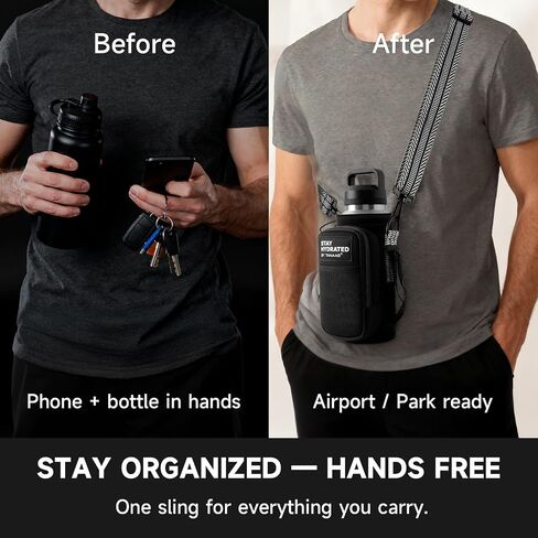 Water Bottle Holder with Strap, Neoprene Crossbody Carrier, Phone Pocket, 1.46" Wide Strap, Fits 24-40oz in Kuwait