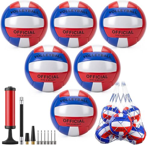 Soulchen 6 Pcs Volleyballs Official Size 5 Waterproof Volleyballs with Pump and Net Bag for Adults Indoor Outdoor Sports Gym Game Back to School in Kuwait