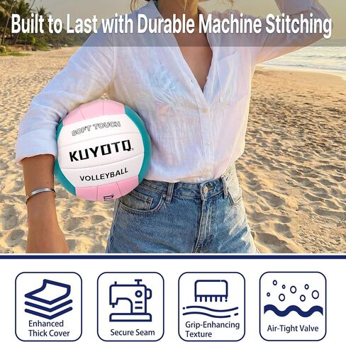 كرة الطائرة KUYUTQ، كرة طائرة شاطئية مقاومة للماء للاستخدام الداخلي والخارجي لكرة الطائرة الرملية مع غطاء جلدي ناعم سميك في الهواء الطلق، مخيطة آليًا لصالة الألعاب الرياضية والتدريب واللعب بالمباريات (الحجم الرسمي 5) in Kuwait