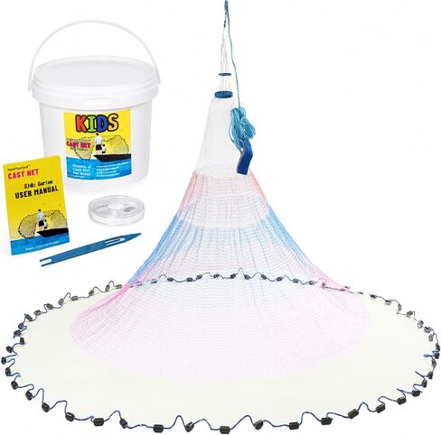 Fishing Cast Net for Kids, Colorful Throw Net for Freshwater & Saltwater | Eco-Friendly Lead Weights, 3/8inch Mesh Size, 0.8/LB Per ft, 3/4.5 Ft Radius Casting Net in Saudi Arabia