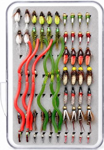 58/60Pcs Fly Fishing Nymphs Assortment, Barbed & Barbless Trout Nymph Flies Kit for Trout Fishing in Saudi Arabia