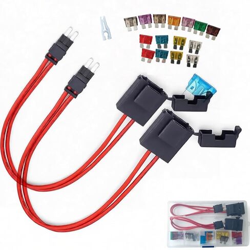 2Pcs Standard APR/ATC/ATO/ATS Fuse Extension Adapter 16AWG Copper Wire | 15Pcs Blade Fuses Included | Relocate Hard-to-Reach Fuses, Add Switches & Fix Parasitic Battery Drain for Cars, Trucks & RVs in Kuwait