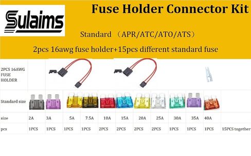 2Pcs Standard APR/ATC/ATO/ATS Fuse Extension Adapter 16AWG Copper Wire | 15Pcs Blade Fuses Included | Relocate Hard-to-Reach Fuses, Add Switches & Fix Parasitic Battery Drain for Cars, Trucks & RVs in Kuwait