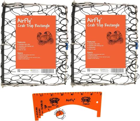 مصيدة سرطان البحر القابلة للطي من AirFly - مصيدة سرطان البحر على شكل صقر وسرطان البحر مع مشبك طعم - وعاء سرطان البحر المحمول لقضيب الصيد للسرطان الأزرق والروث - مصمم في الولايات المتحدة الأمريكية (فخان + مجموعة 3 خطوط) in Kuwait