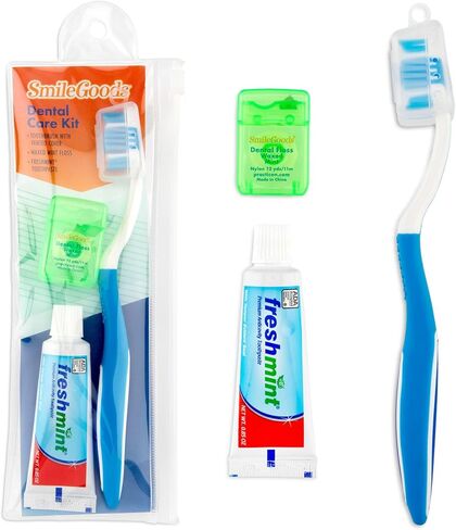 Adult Dental Care Kit, Travel Size Bundle w/Toothbrush with Cover, Toothpaste, and Floss, TSA Compliant Oral Care Kit in Kuwait