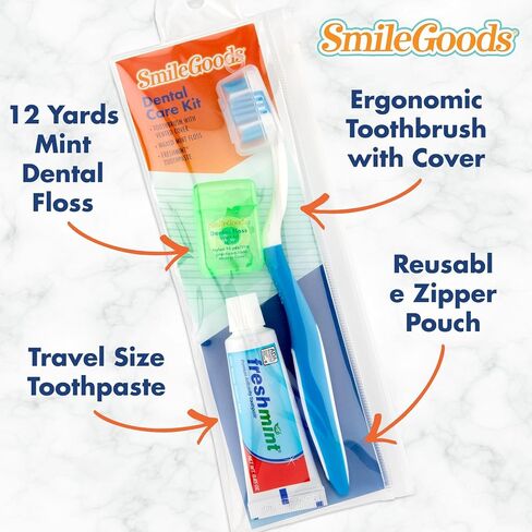 Adult Dental Care Kit, Travel Size Bundle w/Toothbrush with Cover, Toothpaste, and Floss, TSA Compliant Oral Care Kit in Kuwait