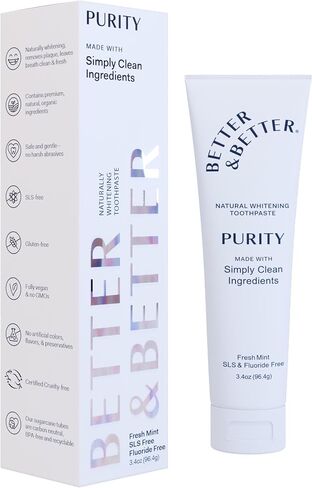 Better & Better Purity Toothpaste | Natural Whitening Coconut-Based Formula | No Additives, SLS-Free, Fluoride-Free | Organic Mint Flavor | Vegan & Antiplaque | 3.4oz in Kuwait