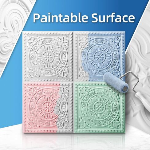 بلاط السقف المزخرف Art3d Barque مقاس 2 × 2 قدم - حزمة من 12 غطاءًا بمساحة 48 قدمًا مربعًا، بلاط سقف من البولي فينيل كلوريد خفيف الوزن ومقاوم للماء لغرفة المعيشة والاستخدام المكتبي والتجاري، أبيض in Kuwait