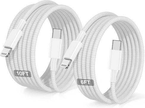 كابل USB C إلى Lightning 2 حزمة 6/10FT [معتمد من Apple MFi]، كابل USB من النوع C إلى Lightning، كابل شاحن iPhone سريع USBC لتوصيل الطاقة سلك شحن سريع لهاتف iPhone 14/13/12/11/XS/XR/X/8/iPad-أبيض in Kuwait