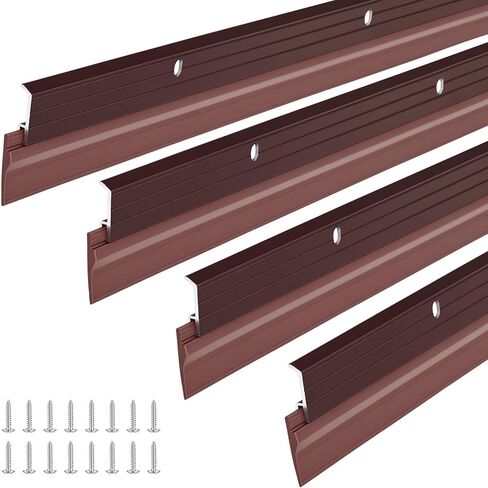 FoldTier 4 قطع باب لجميع المواسم للجزء السفلي من الباب الخارجي والداخلي، 1-5/8 × 36 بوصة، سبائك الألومنيوم وختم عتبة مطاطي لتجريد الطقس من سدادة مسودة تقلل من ضوضاء الغبار (فضي) in Kuwait