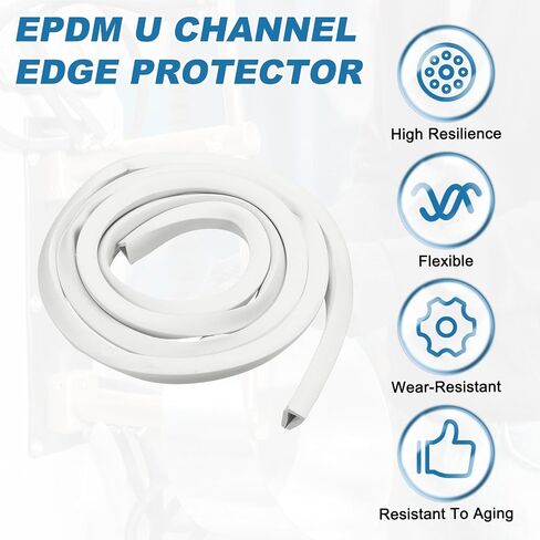 حافة مطاطية من باتيكل، 5/16 بوصة (9 مم) × 3.3 قدم طول EPDM U قناة حافة حامية على شكل حرف U لحماية زجاج المرآة 9-11 مم، أبيض (13 × 15 مم) in Kuwait