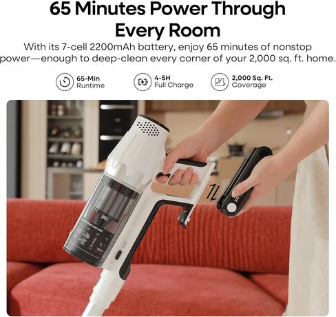 ElecKeys Cordless Vacuum Cleaner, 580W 48KPA 65Mins Vacuum Cleaners for Home, Self-Standing Anti-Tangle Vacuum with LED Display, Rechargeable, Lightweight, Cordless Vacuum for Floors/Pet Hair/Carpets in Kuwait