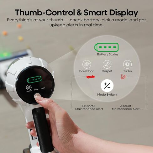 ElecKeys Cordless Vacuum Cleaner, 580W 48KPA 65Mins Vacuum Cleaners for Home, Self-Standing Anti-Tangle Vacuum with LED Display, Rechargeable, Lightweight, Cordless Vacuum for Floors/Pet Hair/Carpets in Kuwait