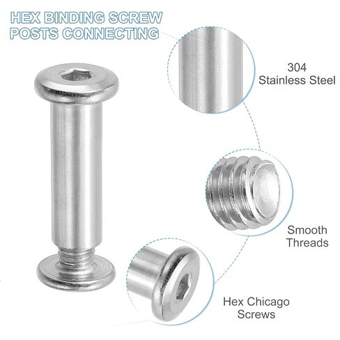 PATIKIL Hex Chicago Screws, 10 Set Binding Screw Posts M6 x 25 mm Connecting Hex Drive Socket Cap Bolt Nuts for Scrapbook Leather Belt Album Photo Furniture Repair, Silver in Kuwait