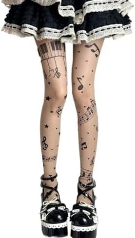 نزوة Twee Piano Tights Funky Y2k Music Note Tights in Kuwait