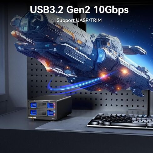CENMATE Hybrid 4*2.5/3.5" SATA HDD/SSD+12* M / B+M Key M.2 NVMe Enclosure with Cooling Fan and USB A/C 3.2 Gen 2, Hard Drive Enclosure Support 184TB(4*22TB HDD+12*8TB 2230/2242/2260/2280/22110 SSDs) in Saudi Arabia