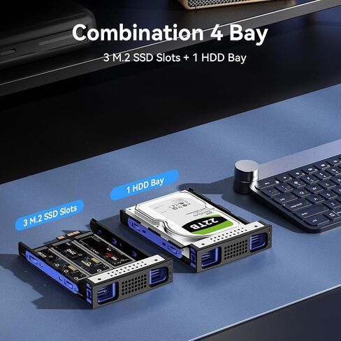 CENMATE Hybrid 4*2.5/3.5" SATA HDD/SSD+12* M / B+M Key M.2 NVMe Enclosure with Cooling Fan and USB A/C 3.2 Gen 2, Hard Drive Enclosure Support 184TB(4*22TB HDD+12*8TB 2230/2242/2260/2280/22110 SSDs) in Saudi Arabia