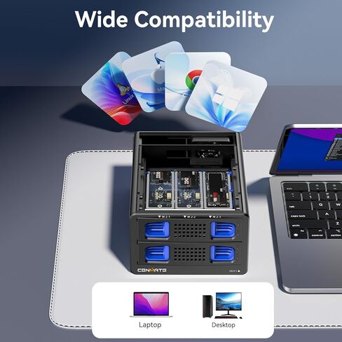 CENMATE Hybrid 4*2.5/3.5" SATA HDD/SSD+12* M / B+M Key M.2 NVMe Enclosure with Cooling Fan and USB A/C 3.2 Gen 2, Hard Drive Enclosure Support 184TB(4*22TB HDD+12*8TB 2230/2242/2260/2280/22110 SSDs) in Saudi Arabia