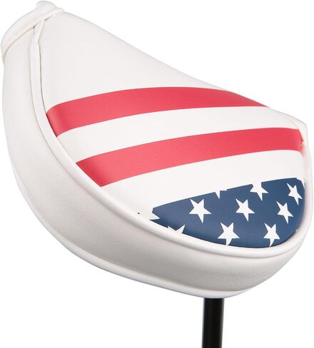غطاء رأس مضرب جولف متوسط ​​الطول من USA Stars and Stripes | غطاء مضرب نصف مطرقة، غطاء مضرب مطرقة صغير، جلد صناعي، إغلاق مغناطيسي، يناسب معظم العلامات التجارية in Kuwait