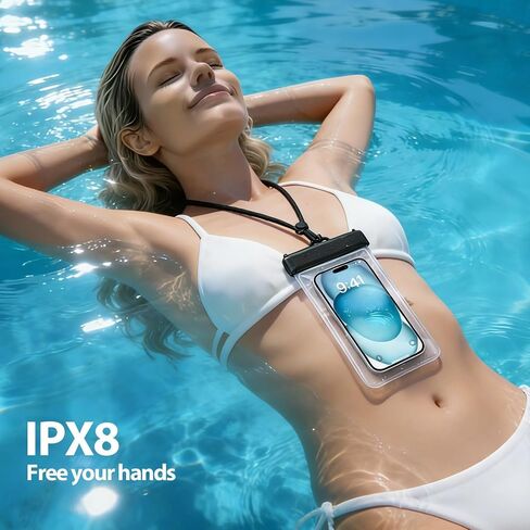 حقيبة هاتف مقاومة للماء IPX8 مع إغلاق جانبي وختم مزدوج الطبقة، تناسب الهواتف حتى 7.2 بوصة (متوافقة مع iPhone) - حافظة هاتف مقاومة للماء للسباحة والغوص وأساسيات العطلات، قطعتان in Kuwait
