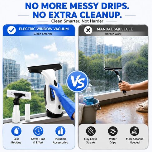 Window Vacuum Squeegee Cordless, Electric Window Cleaner Squeegee with 2000Pa Suction, 280mm Wide Blade, 150ml Tank for Shower Glass, Mirrors, Tiles & Car Windows in Kuwait