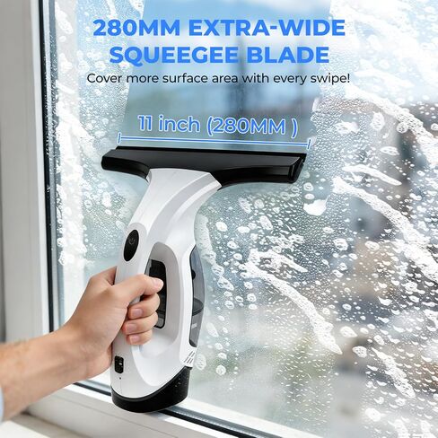 Window Vacuum Squeegee Cordless, Electric Window Cleaner Squeegee with 2000Pa Suction, 280mm Wide Blade, 150ml Tank for Shower Glass, Mirrors, Tiles & Car Windows in Kuwait