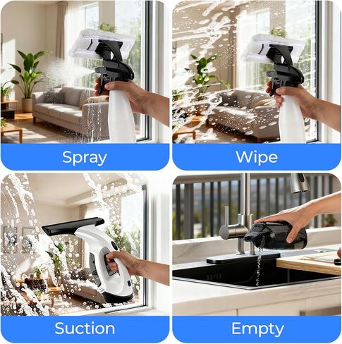 Window Vacuum Squeegee Cordless, Electric Window Cleaner Squeegee with 2000Pa Suction, 280mm Wide Blade, 150ml Tank for Shower Glass, Mirrors, Tiles & Car Windows in Kuwait