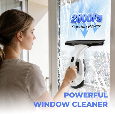 Window Vacuum Squeegee Cordless, Electric Window Cleaner Squeegee with 2000Pa Suction, 280mm Wide Blade, 150ml Tank for Shower Glass, Mirrors, Tiles & Car Windows in Kuwait