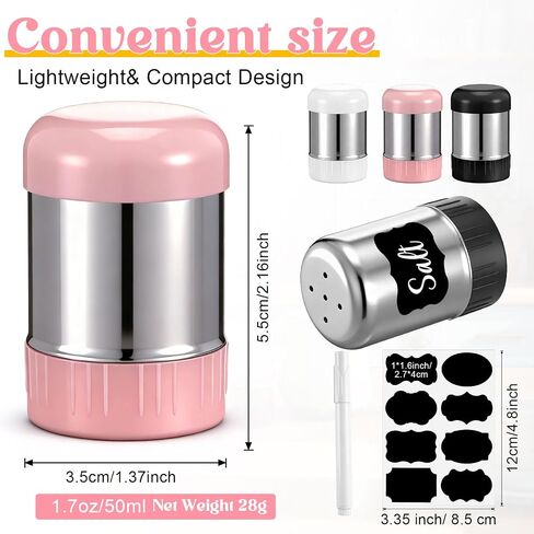 3 Pack Salt and Pepper Shaker with Sticker Marker Moisture Proof Mini Salt Shaker Camping Picnic Outdoor Kitchen Travel Spice Lunch Boxes with Colored Lid Stainless Steel Airtight Dispenser in Kuwait
