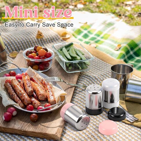 3 Pack Salt and Pepper Shaker with Sticker Marker Moisture Proof Mini Salt Shaker Camping Picnic Outdoor Kitchen Travel Spice Lunch Boxes with Colored Lid Stainless Steel Airtight Dispenser in Kuwait