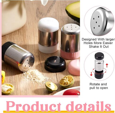 3 Pack Salt and Pepper Shaker with Sticker Marker Moisture Proof Mini Salt Shaker Camping Picnic Outdoor Kitchen Travel Spice Lunch Boxes with Colored Lid Stainless Steel Airtight Dispenser in Kuwait