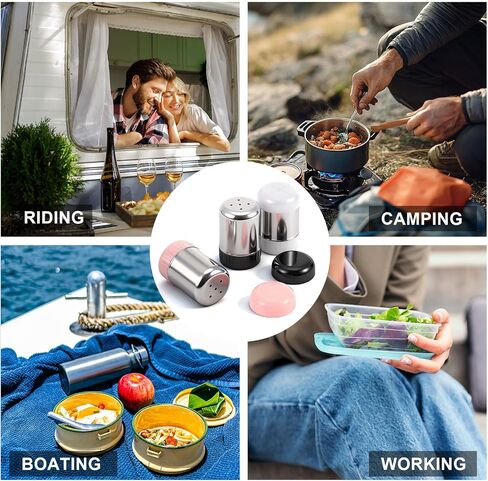3 Pack Salt and Pepper Shaker with Sticker Marker Moisture Proof Mini Salt Shaker Camping Picnic Outdoor Kitchen Travel Spice Lunch Boxes with Colored Lid Stainless Steel Airtight Dispenser in Kuwait