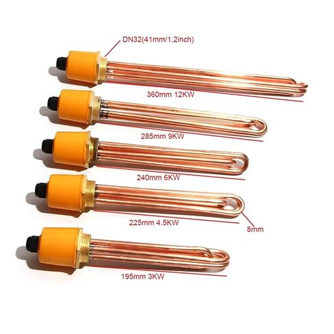 DN32 (41 مم) 110 فولت/220 فولت عنصر تسخين المياه خيط نحاسي/سخان أنبوب 3KW/4.5KW/6KW/9KW/12KW مقاومة 1 قطعة (رمادي، 220V_6KW 240MML) in Kuwait