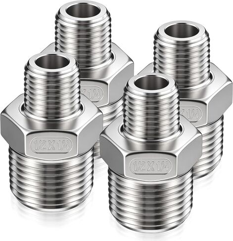 1/2" Mnpt to 1/4" Mnpt Male to Male 4 Pcs Hex Bushing Nipple Reducer, 316 Stainless Steel Reducing Pipe Fitting Adapter Connector for Plumbing, Hydraulic, Oil System in Kuwait