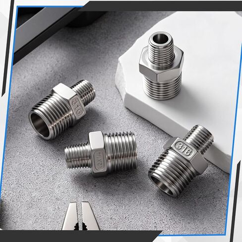 1/2" Mnpt to 1/4" Mnpt Male to Male 4 Pcs Hex Bushing Nipple Reducer, 316 Stainless Steel Reducing Pipe Fitting Adapter Connector for Plumbing, Hydraulic, Oil System in Kuwait