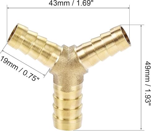 uxcell Reducing Barb Hose Fitting Y Shape Pipe Connector Brass 1/2" x 3/8" x 3/8" 2Pcs in Kuwait