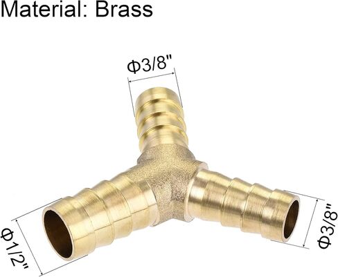 uxcell Reducing Barb Hose Fitting Y Shape Pipe Connector Brass 1/2" x 3/8" x 3/8" 2Pcs in Kuwait