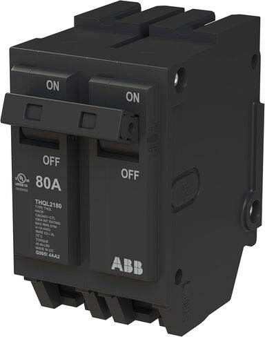 ABB Q-Line® THQL2180P Circuit Breaker • 80 Amp Double-Pole Breaker • 120/240 VAC • 10 kAIC Interrupt Rating • Thermal Magnetic Plug-On Breaker for Load Centers in Kuwait