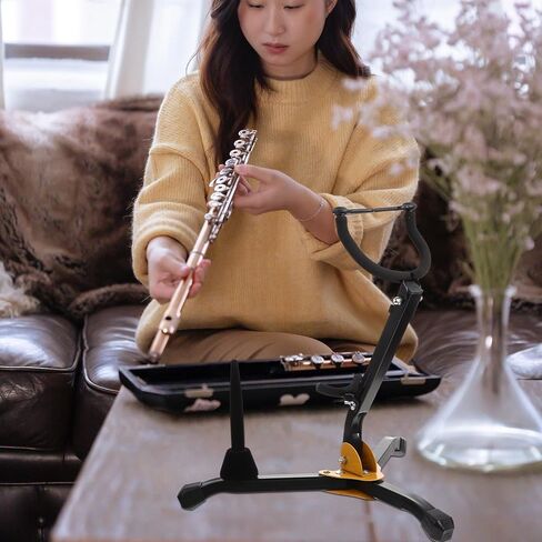 Kisangel Foldable Sax Tripod Stand for Alto Tenor Saxophone and Clarinet, Portable Black Saxophone Holder Compatible with Flute, Lightweight Music Instrument Accessory for Practice in Kuwait